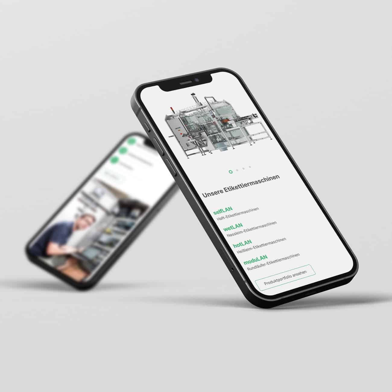 Webdesign von Langguth auf einem Handy dargestellt